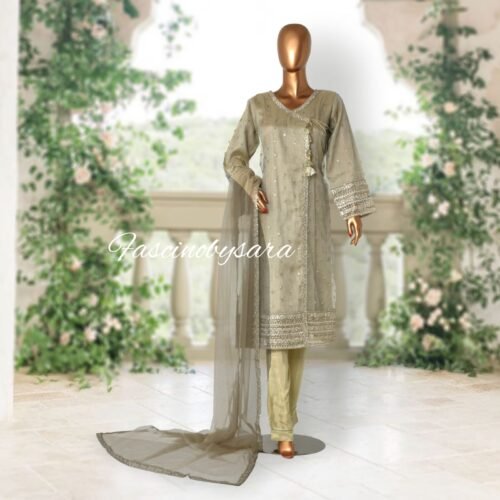 3Pc Zari Net Angrakha / Pant Dupatta