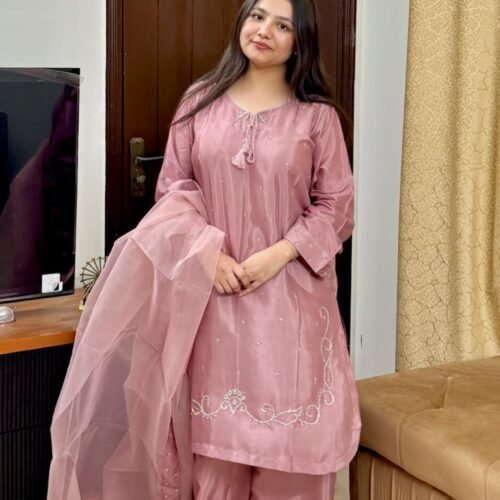 WhatsApp Image 2026-03-04 at 7.15.14 PM (2) Raw Silk Hand Embroidered Co-Ordinate Set.